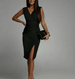 Vestido Elegante Sin Mangas con Corte en V