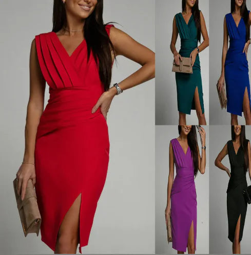 Vestido Elegante Sin Mangas con Corte en V