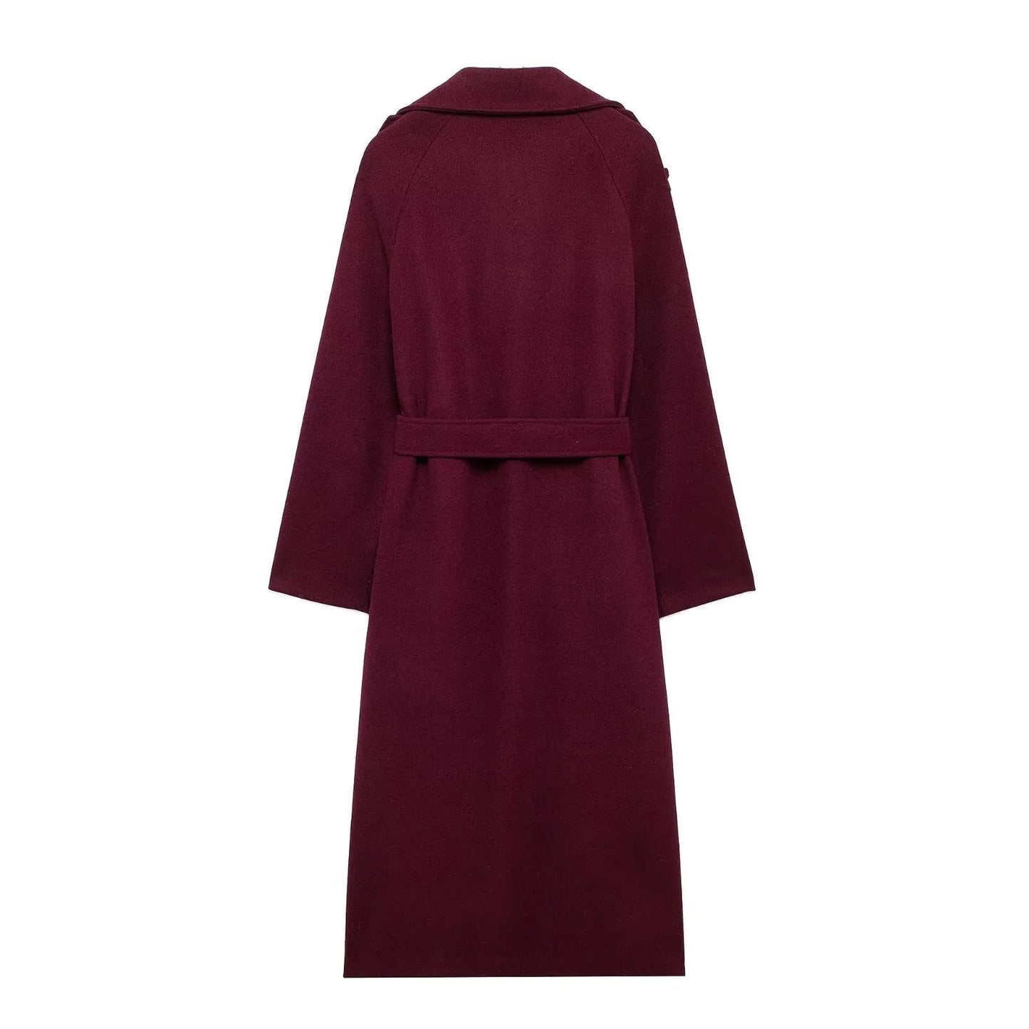 Elegante Abrigo Maxi Bordeaux con Solapa Mixta